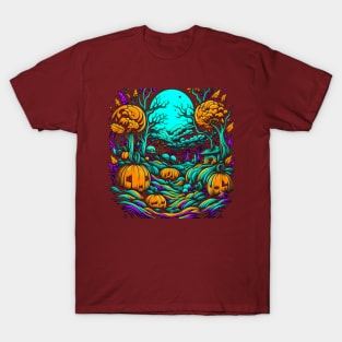 Pumpkins In The Patch Of A Trippy Remote Forest Hut T-Shirt